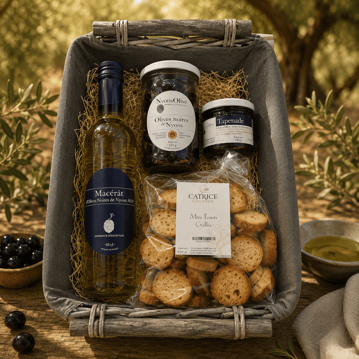 Coffret gourmand Drôme Provençale – Huile d'olive, tapenade & olives