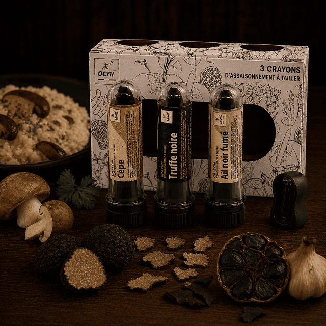 Coffret 3 crayons Truffe noire, Cèpe, Ail noir fumé – OCNI 54g